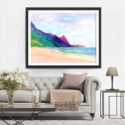 Montagne Multicolore au Bord de la Mer Broderie Diamant