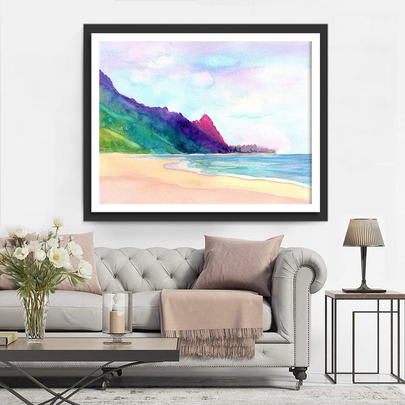 Montagne Multicolore au Bord de la Mer Broderie Diamant