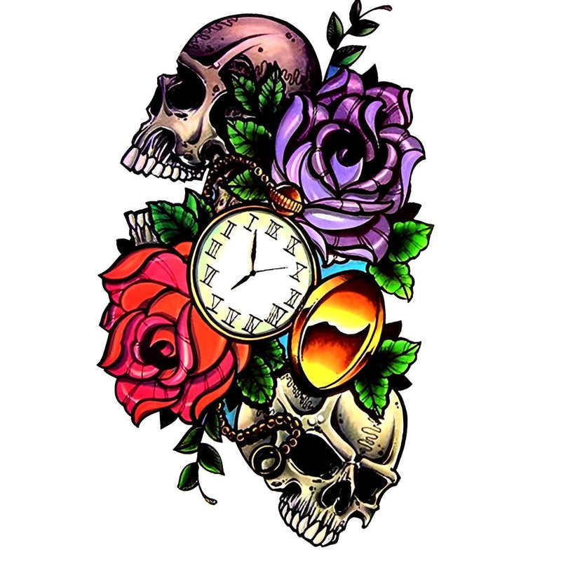 Montre à Gousset, Crâne et Fleurs Populaire Broderie Diamant