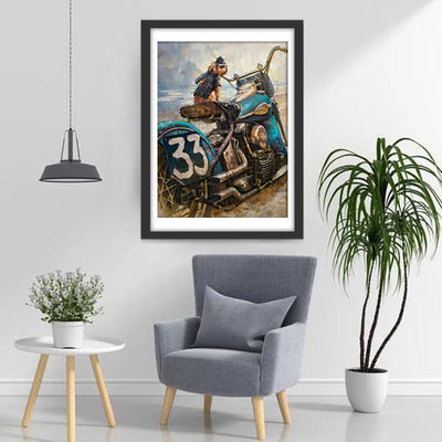 Moto Numéro 33 et le Chiot Broderie Diamant
