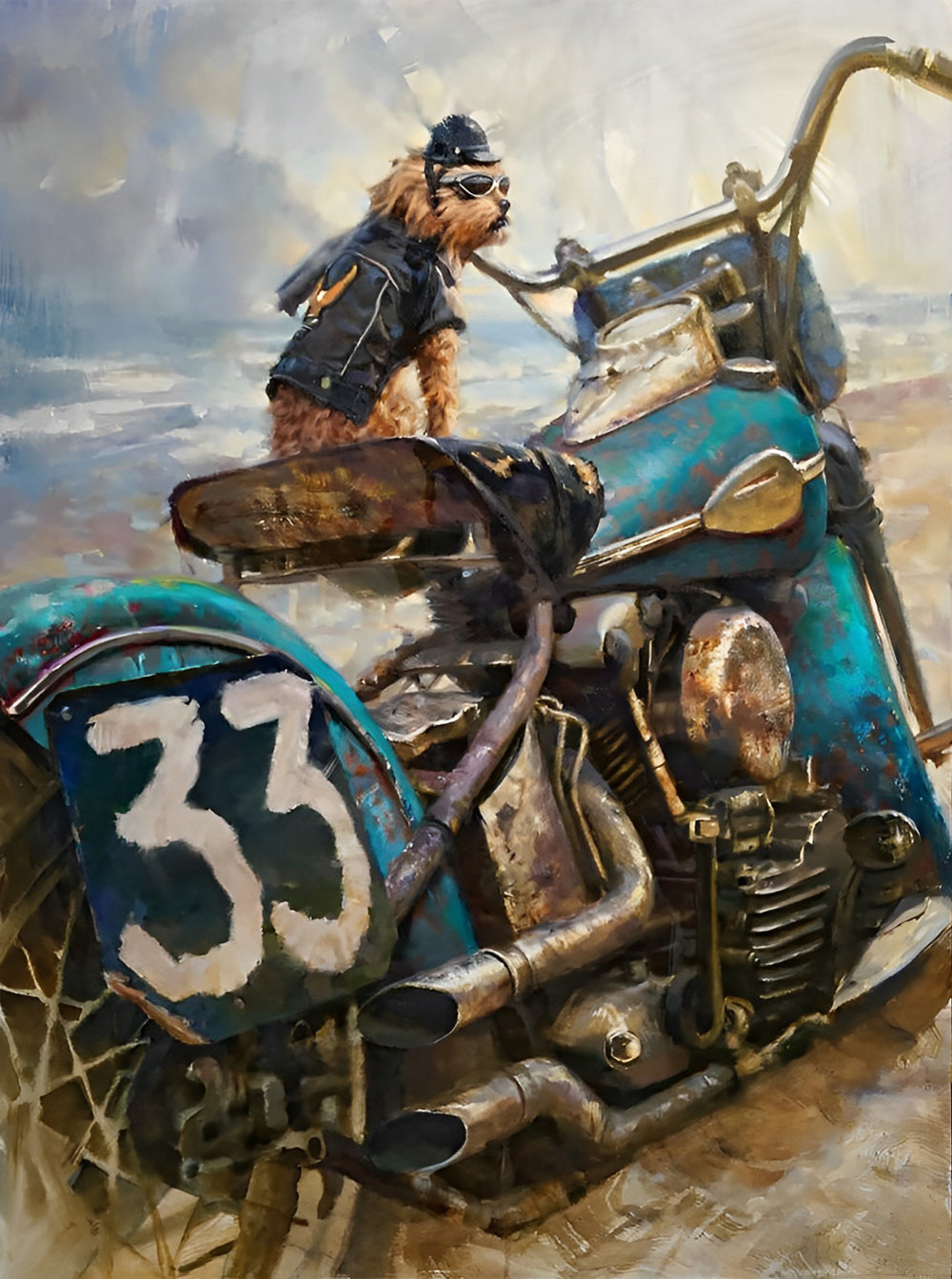 Moto Numéro 33 et le Chiot Broderie Diamant