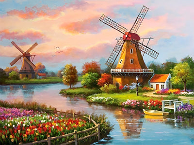 Moulin à Vent et Ruisseau Broderie Diamant
