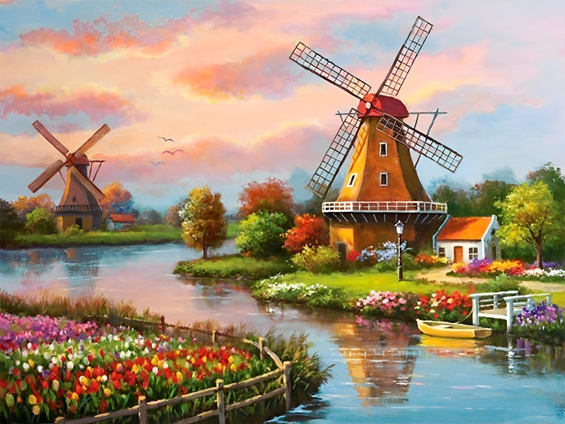 Moulin à Vent et Ruisseau Broderie Diamant