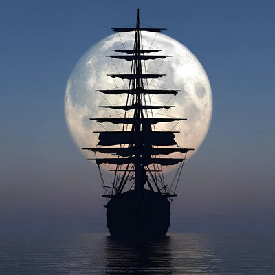 Navire et Lune Enorme Claire Broderie Diamant