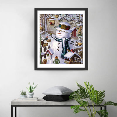 Nid d'Oiseau et Bonhomme de Neige Broderie Diamant