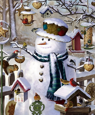 Nid d'Oiseau et Bonhomme de Neige Broderie Diamant