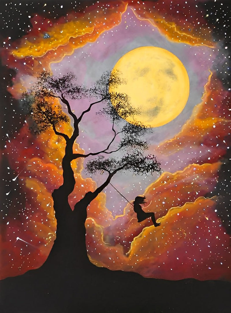 Nuages et Lune Jaunes Broderie Diamant