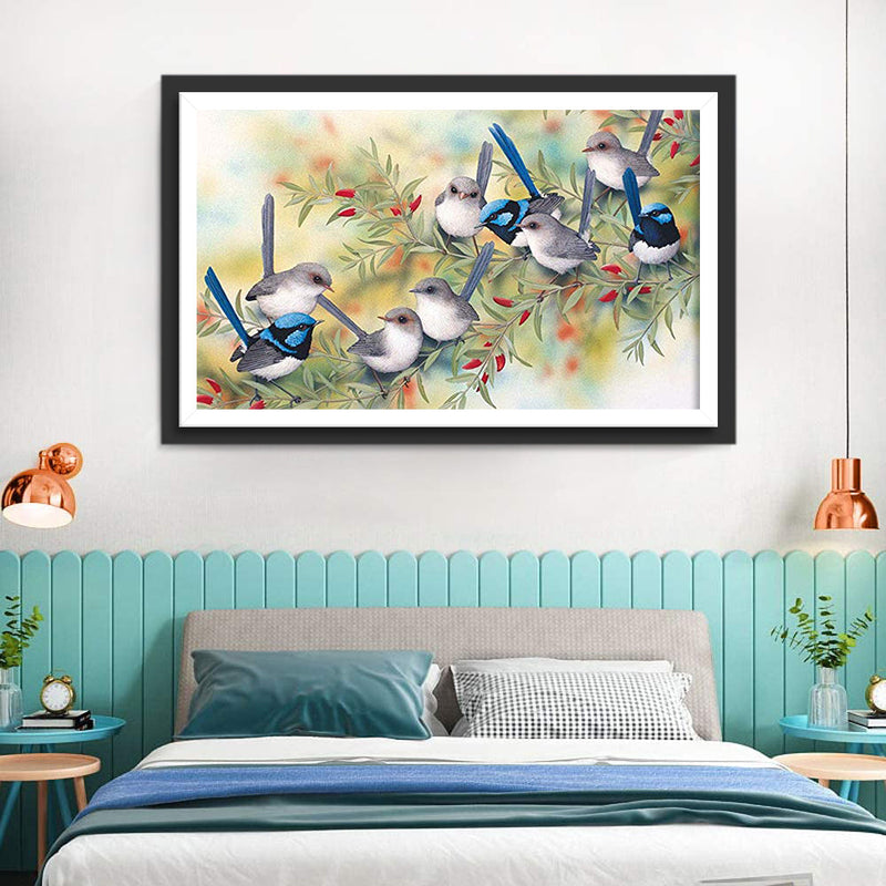 Nuée d’Oiseaux sur la Branche Broderie Diamant