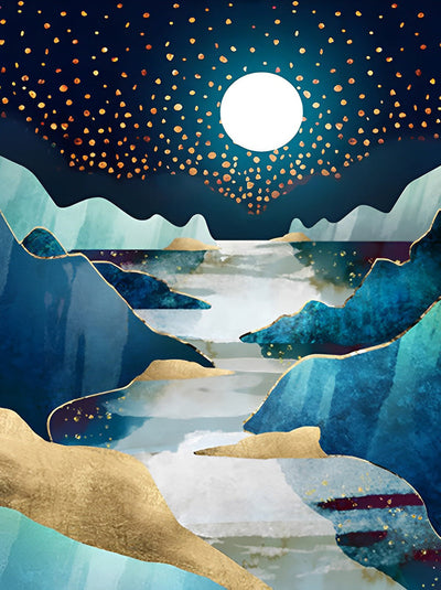 Nuit Etoilée et les Montagnes Dessinées Broderie Diamant