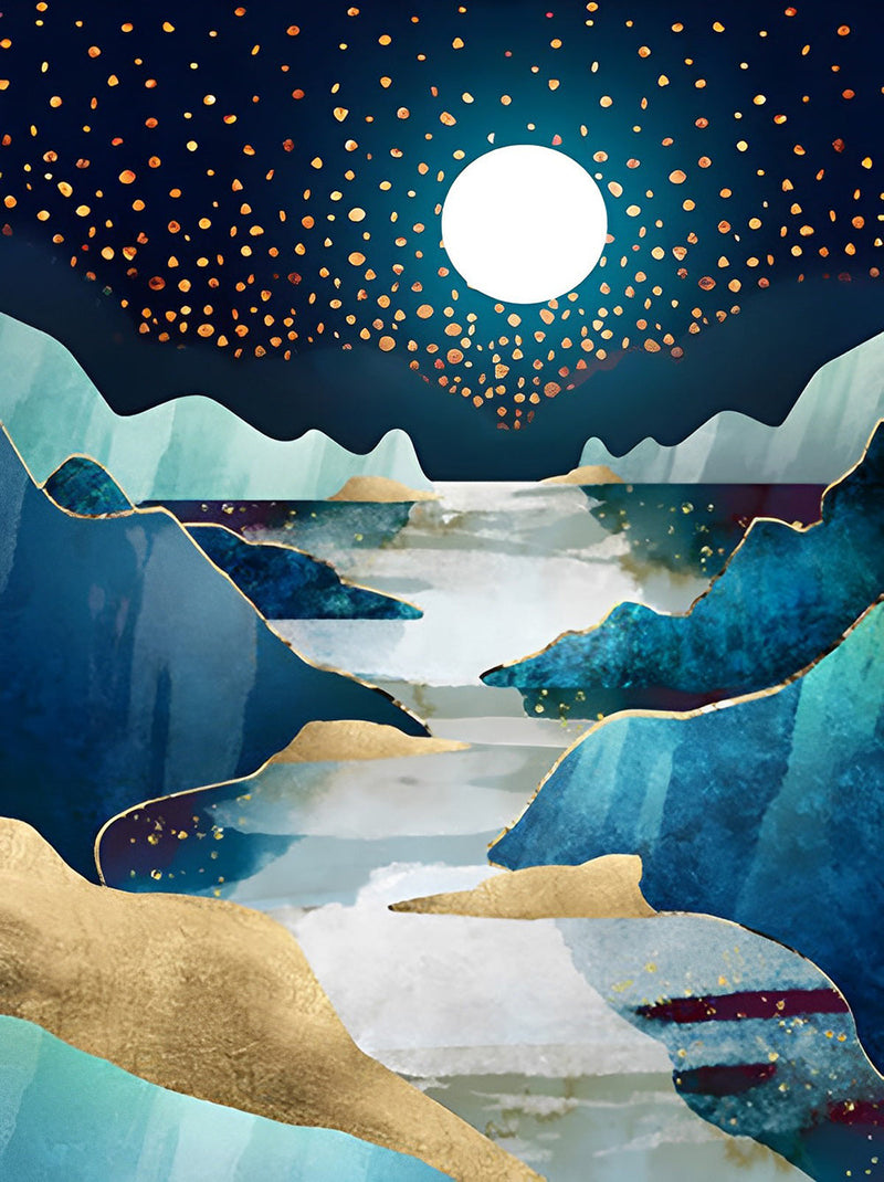 Nuit Etoilée et les Montagnes Dessinées Broderie Diamant