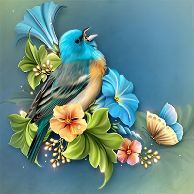 Oiseau Bleu et des Volubilis Broderie Diamant