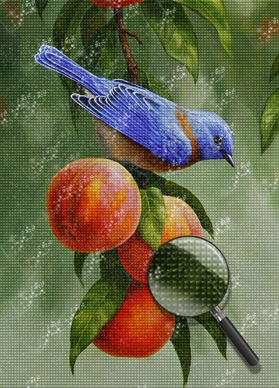 Oiseau Bleu et Trois Pêches Broderie Diamant