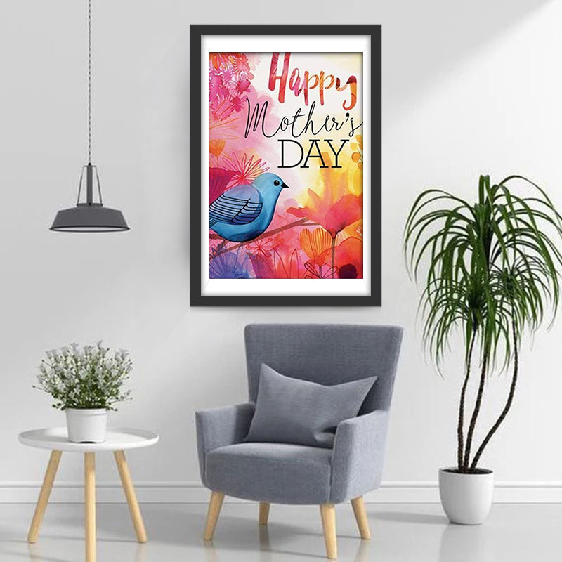 Oiseau Bleu Joyeuse Fête des Mères Broderie Diamant
