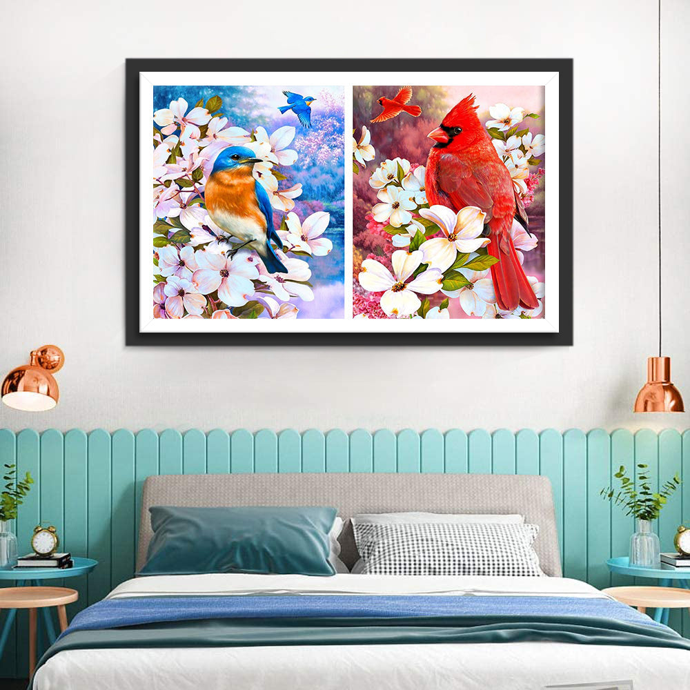 Oiseau Blue et Oiseau Rouge Broderie Diamant