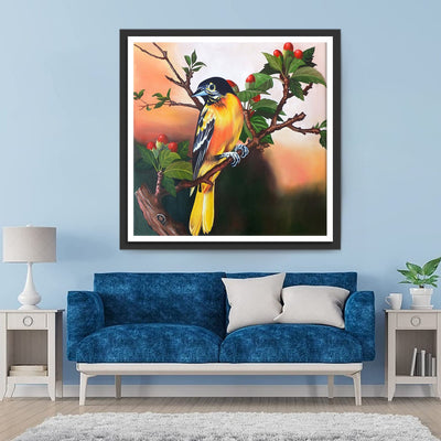 Oiseau et des Petits Fruits Rouges Broderie Diamant