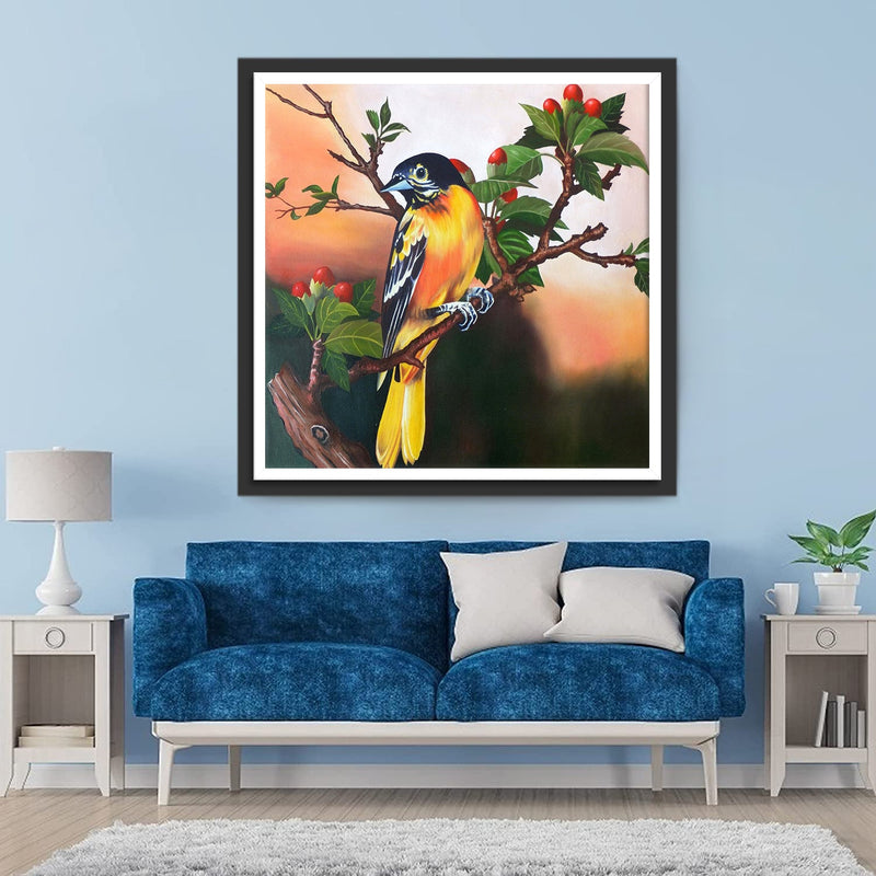 Oiseau et des Petits Fruits Rouges Broderie Diamant