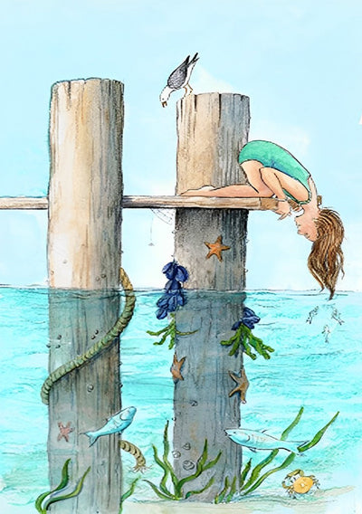 Oiseau et la Fille au Bord de la Mer Broderie Diamant