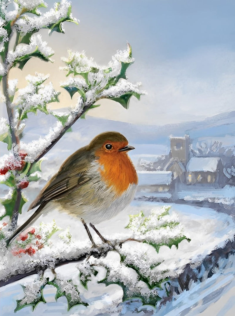 Oiseau et Maison dans la Neige Broderie Diamant