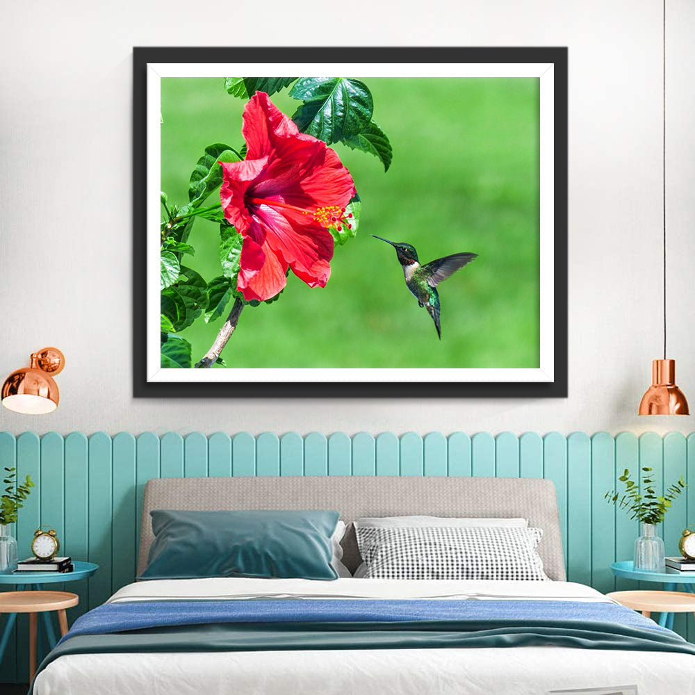 Oiseau-Mouche et Ipomée du Japon Rouge Broderie Diamant