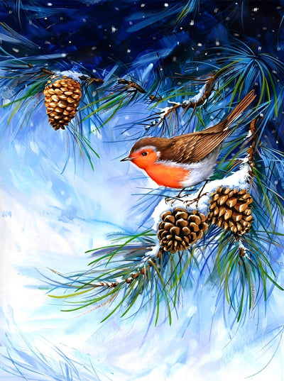 Oiseau Pommes de Pin Broderie Diamant