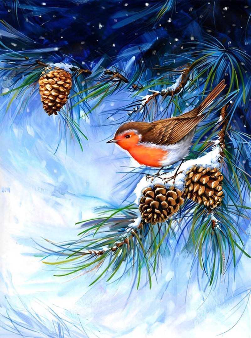 Oiseau Pommes de Pin Broderie Diamant