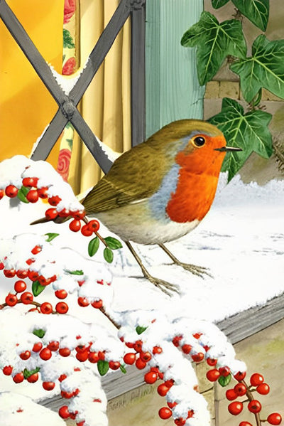 Oiseau sur le Rebord de la Fenêtre Broderie Diamant