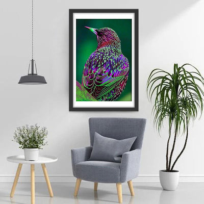 Oiseau Violet avec des Taches Vertes Broderie Diamant