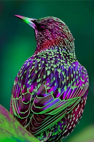 Oiseau Violet avec des Taches Vertes Broderie Diamant