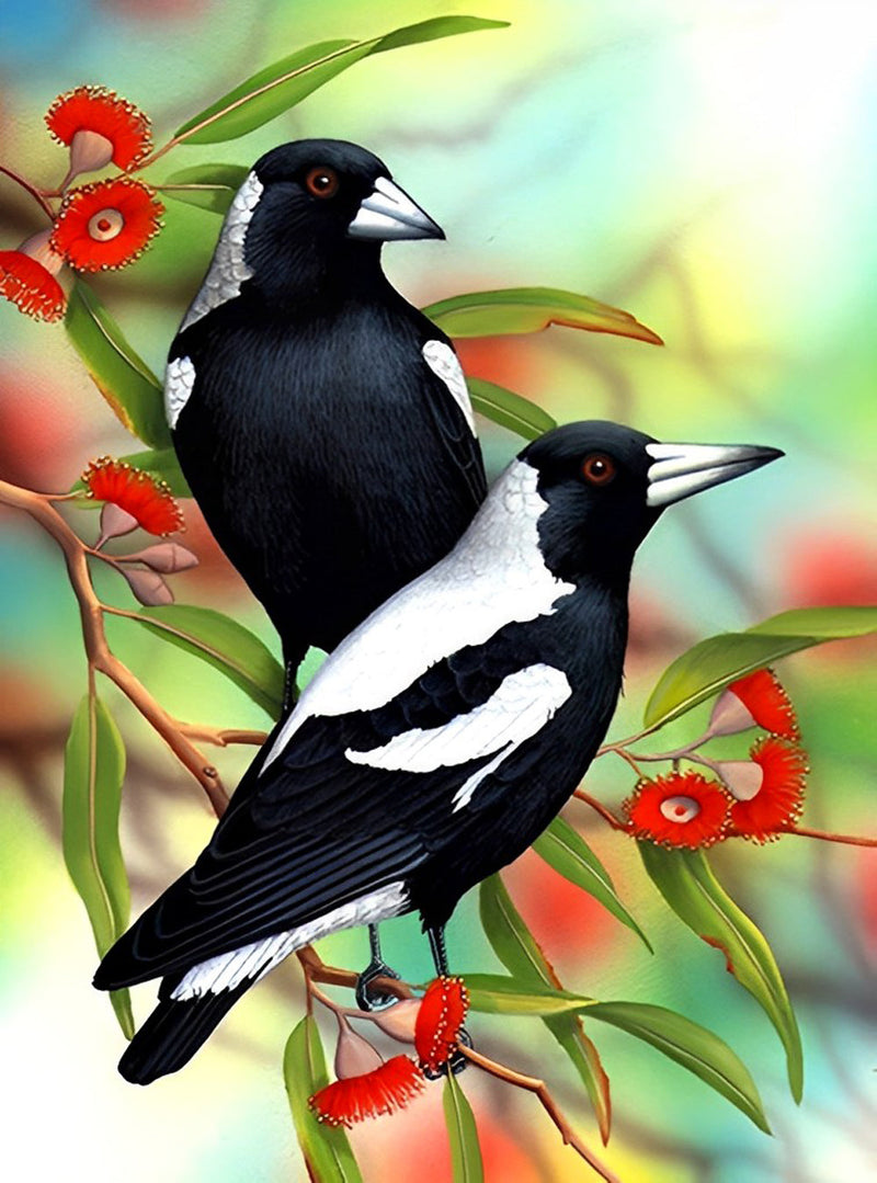 Oiseaux Blancs et Noirs Broderie Diamant