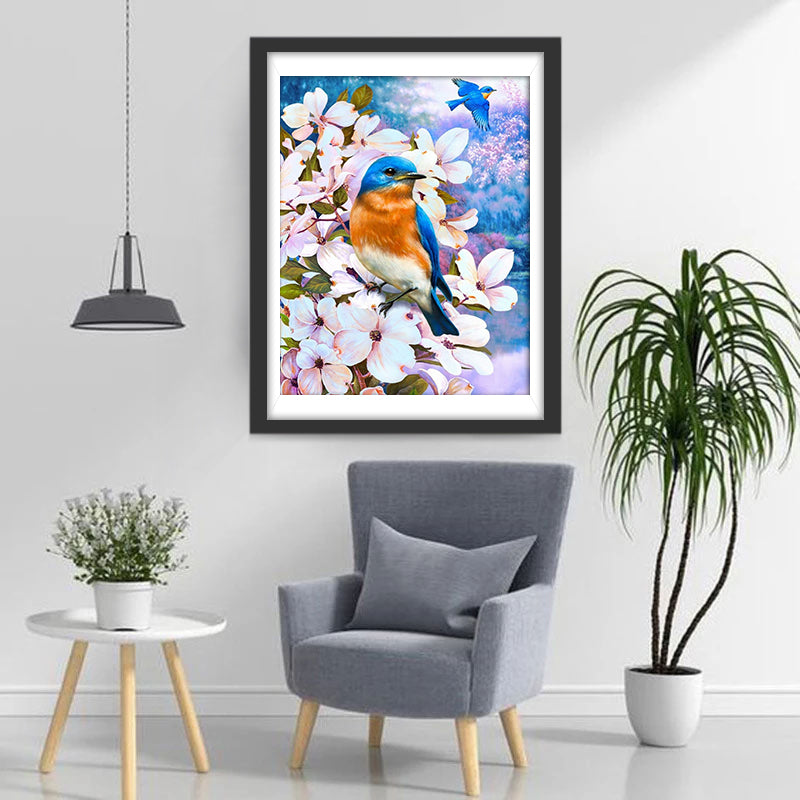 Oiseaux Bleus Rouges et Blancs Volant Broderie Diamant