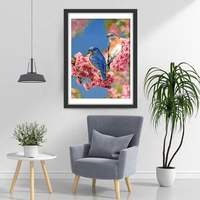 Oiseaux et Deux Grappes de Fleurs Broderie Diamant