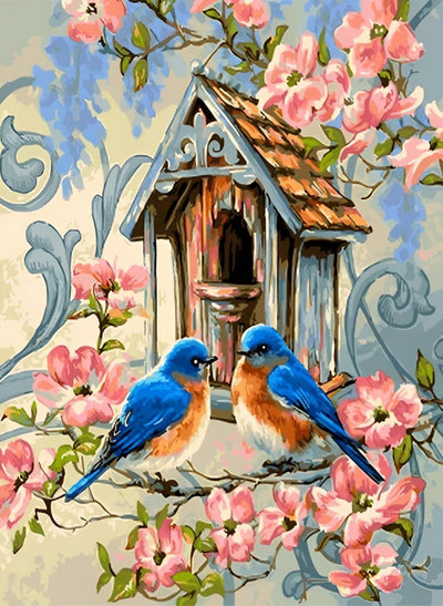 Oiseaux et la Maison d'Oiseau Broderie Diamant