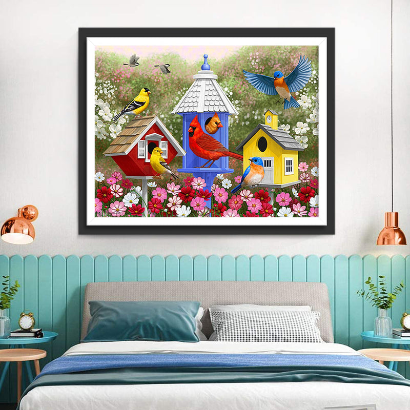 Oiseaux et Leurs Maisons Broderie Diamant