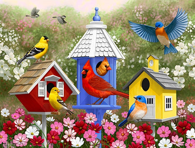 Oiseaux et Leurs Maisons Broderie Diamant