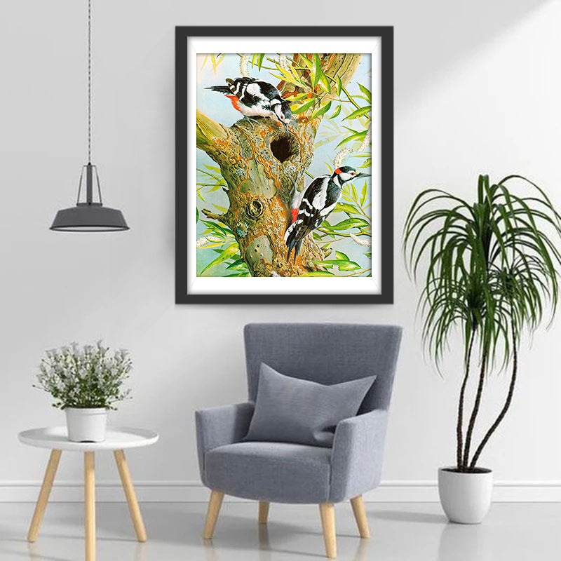Oiseaux et Tronc d’Arbre Broderie Diamant
