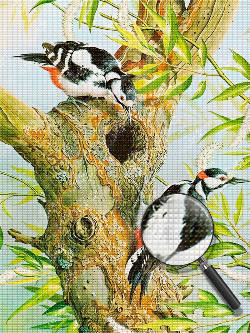 Oiseaux et Tronc d’Arbre Broderie Diamant
