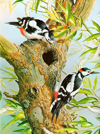 Oiseaux et Tronc d’Arbre Broderie Diamant
