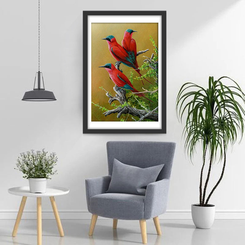 Oiseaux Rouges et Verts Broderie Diamant