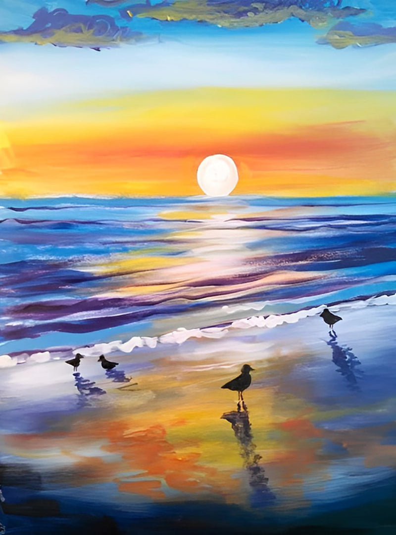 Oiseaux sur la Plage Broderie Diamant