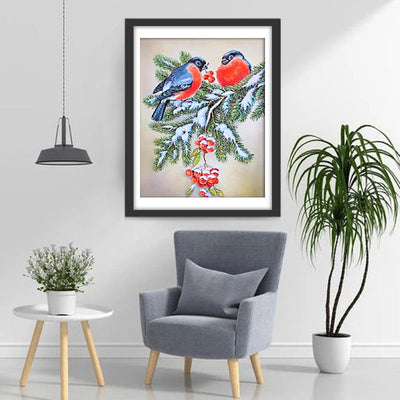 Oiseaux Tenant Fruits Rouges Broderie Diamant