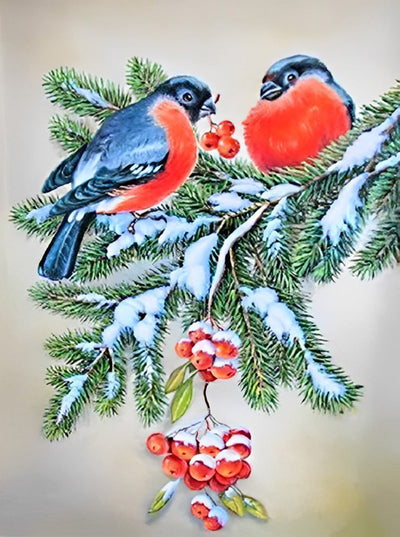 Oiseaux Tenant Fruits Rouges Broderie Diamant