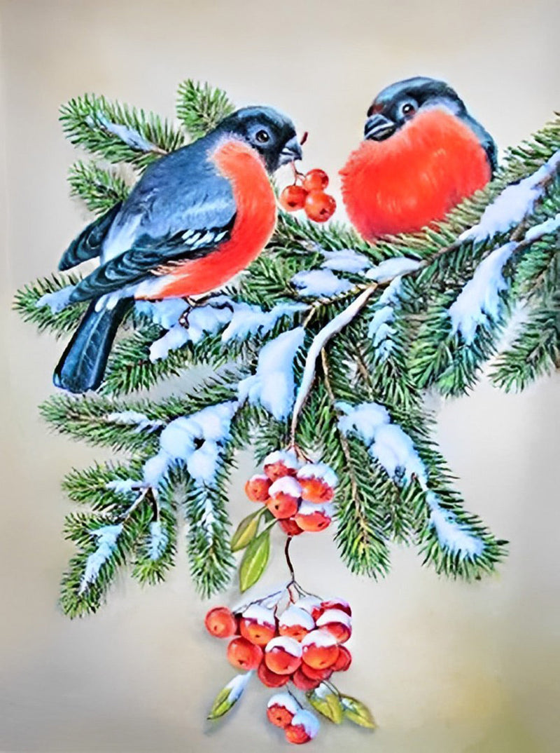 Oiseaux Tenant Fruits Rouges Broderie Diamant