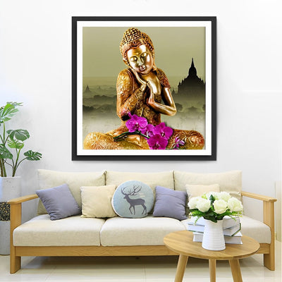 Orchidée et Statue de Bouddha Broderie Diamant