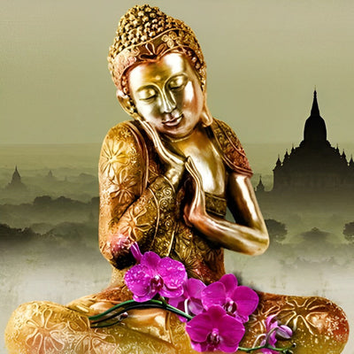 Orchidée et Statue de Bouddha Broderie Diamant