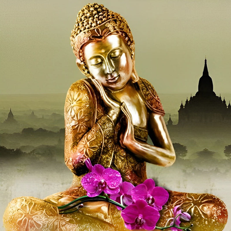 Orchidée et Statue de Bouddha Broderie Diamant