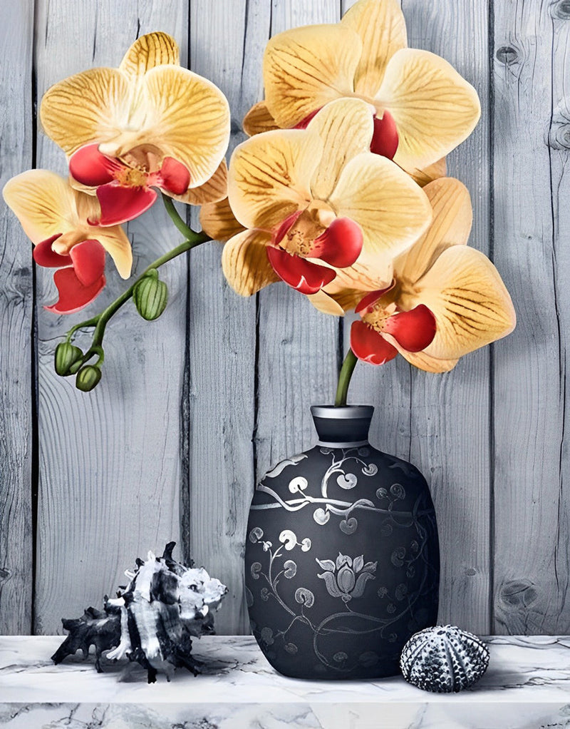 Orchidée Oranges Broderie Diamant