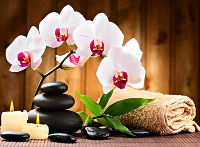 Orchidées Blanches et Bougies Broderie Diamant