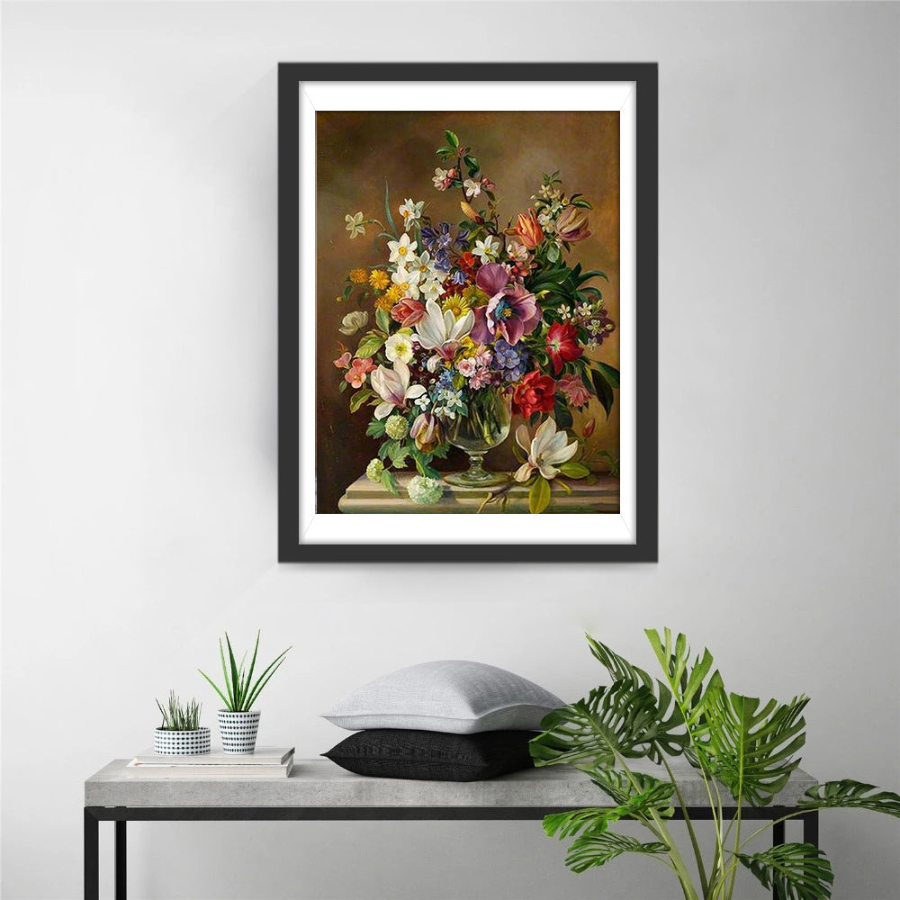 Orchidées Colorées dans un Verre Broderie Diamant