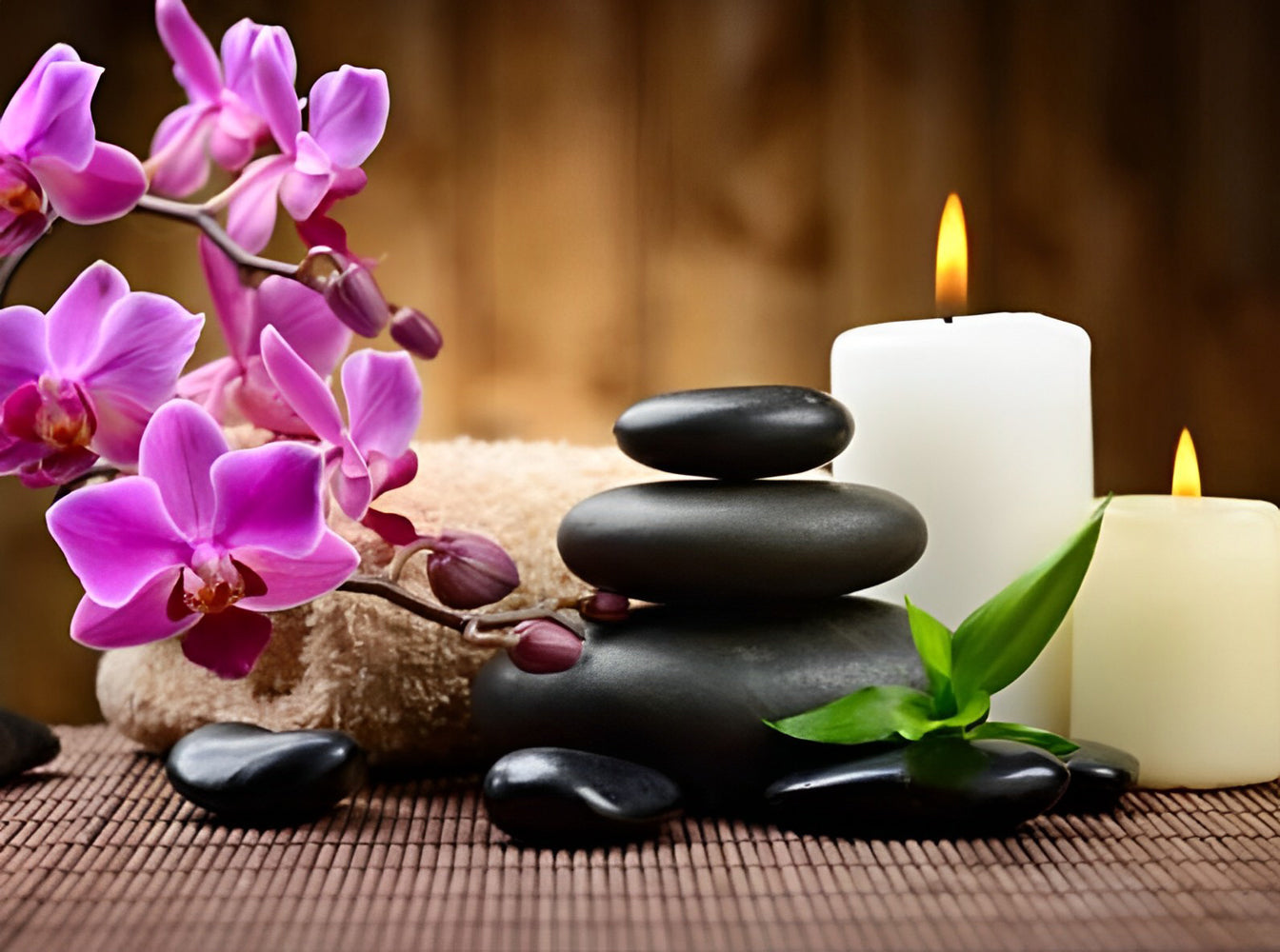 Orchidées Roses et Bougies Broderie Diamant