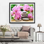 Orchidées Roses et Pierre Broderie Diamant